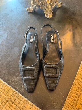 Kensie Black Textured Slingback Pointed-Toe Mules